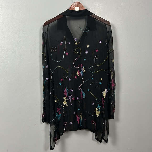 David Dart Women’s Black Sheer Button Up Shirt Sequin Detail - XL - Picture 12 of 15